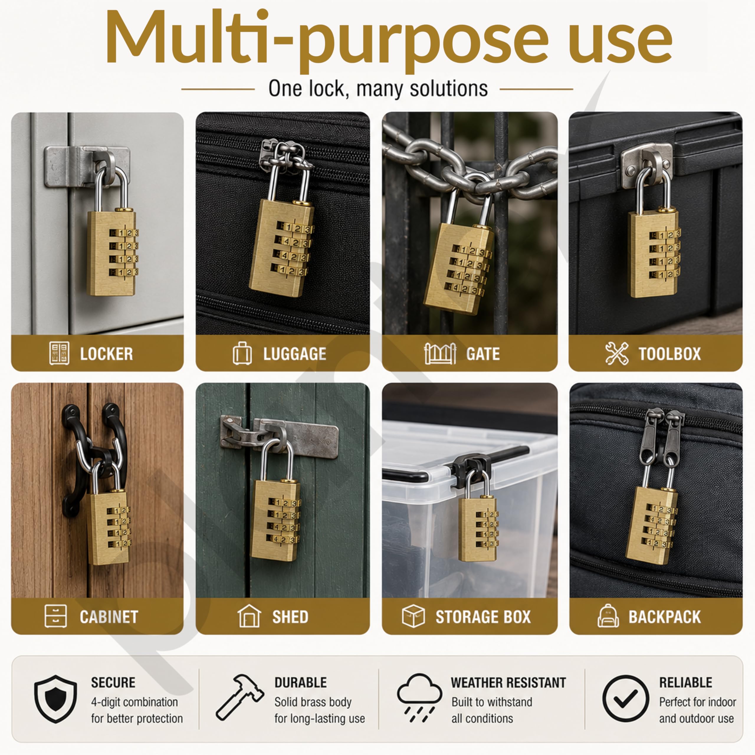 Plantex 4-Digit Code Combination Brass Locks/Number Lock/Portable Luggage Lock/Travel Lock for Briefcase/Laptop Bags - Pack of 1 (Small, Brass Antique) — Amazon image 8