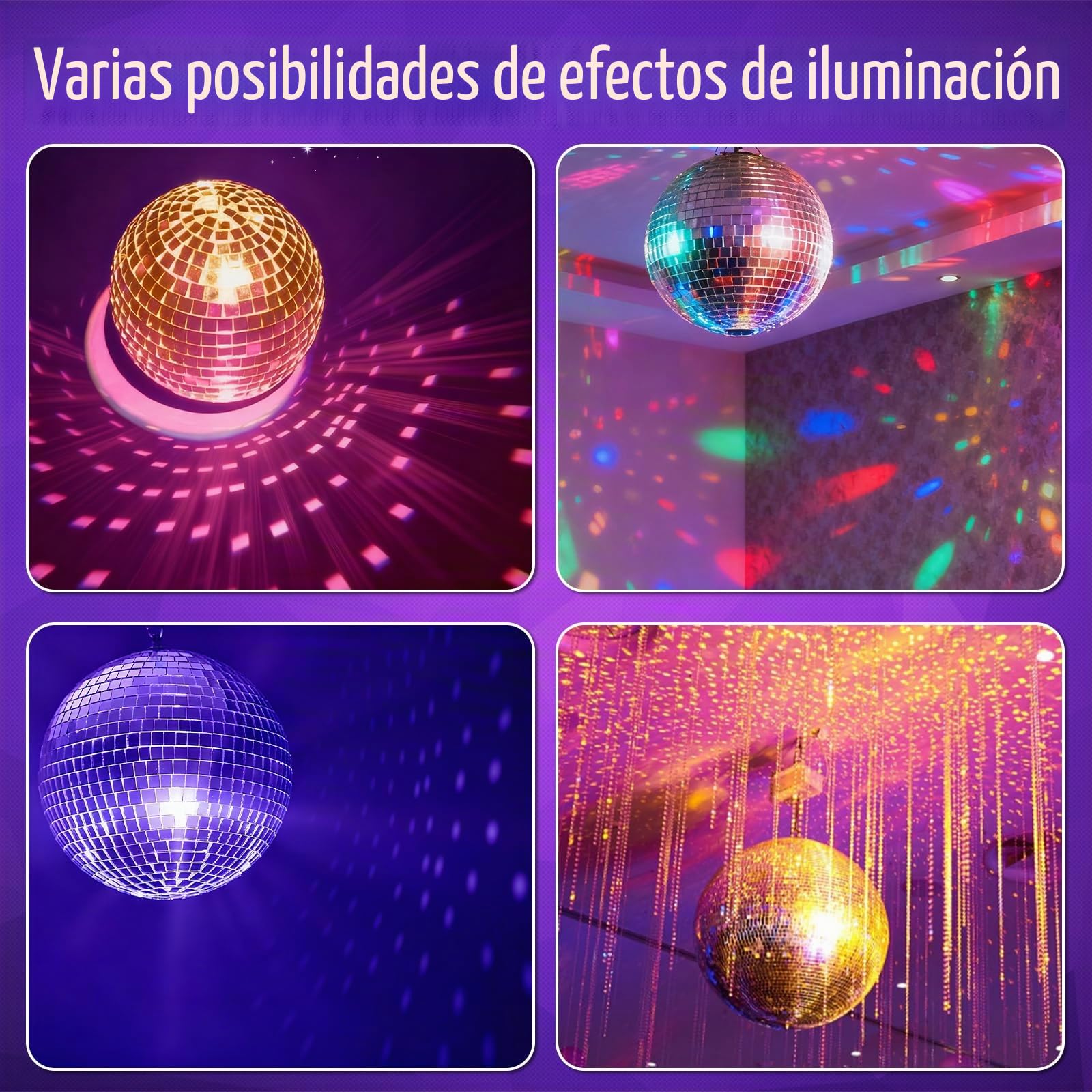Bola de discoteca con motor y luz (10 U/min) – Bola de discoteca plateada de 20 cm, 6 modos de color y 30 perlas LED, para discoteca, fiesta y efectos de luz (Especificación europea)