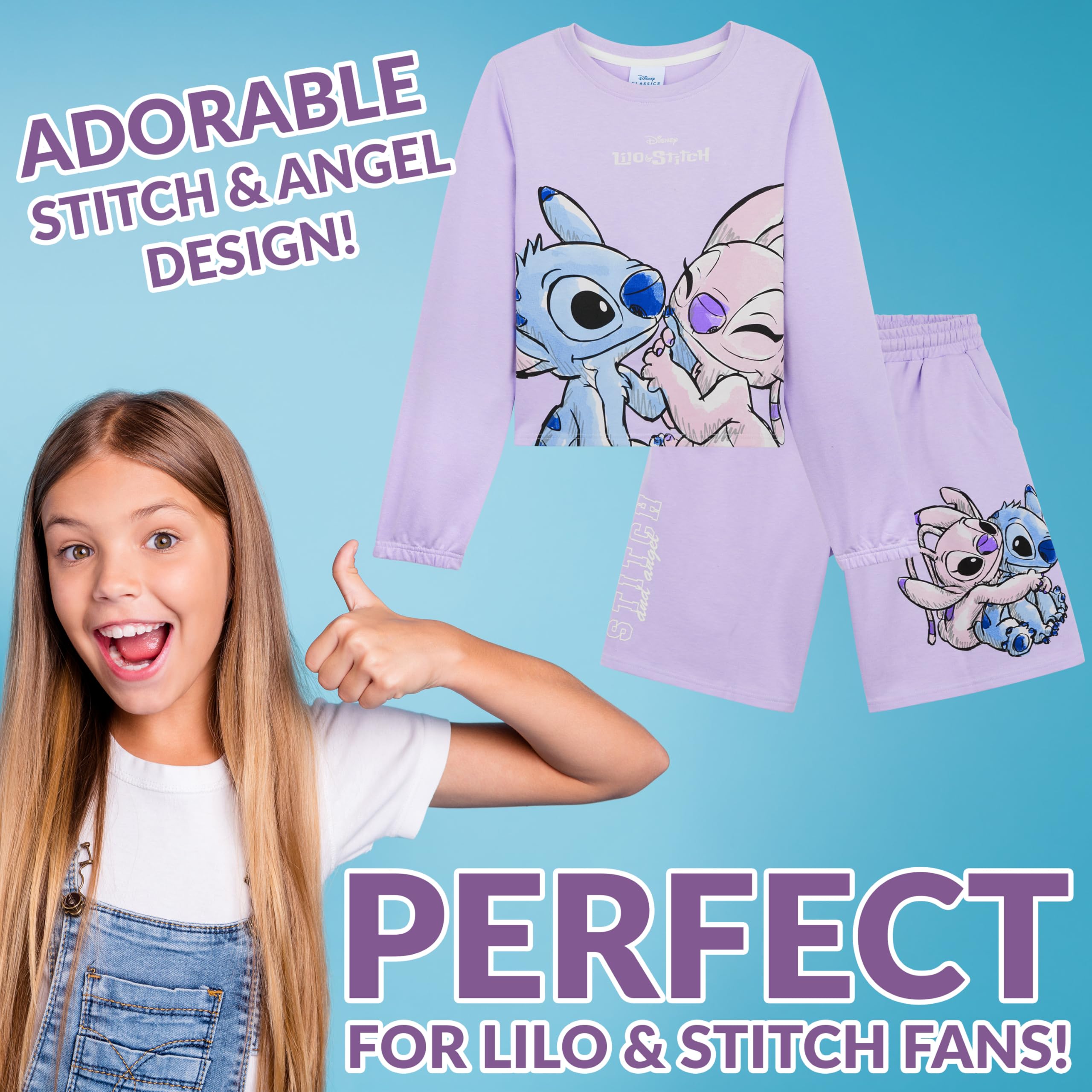 Disney Stitch Chandal Niña Chándal para Niños y Adolescentes Conjunto de Sudadera Niña y Pantalón Chándal Ropa Deportiva Infantil 2 Piezas