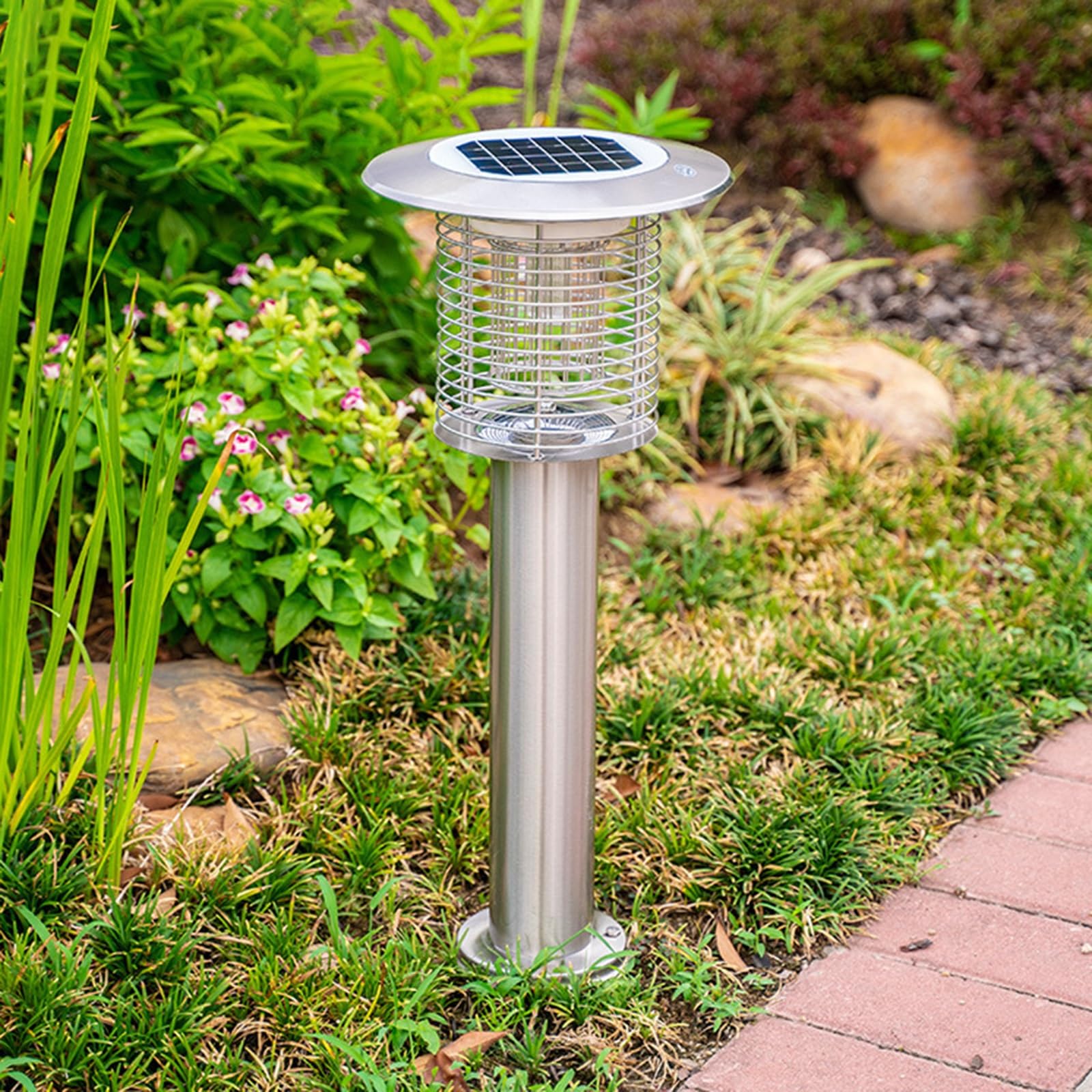 Zappatrice Solare per Esterni Ammazzamosche per Zanzare Impermeabile Acchiappa Insetti Elettrico Doppia Modalità per Esterno, Patio, Veranda, Cortile, Giardino (Color : Weiß, Size : 29 * 7.5in)