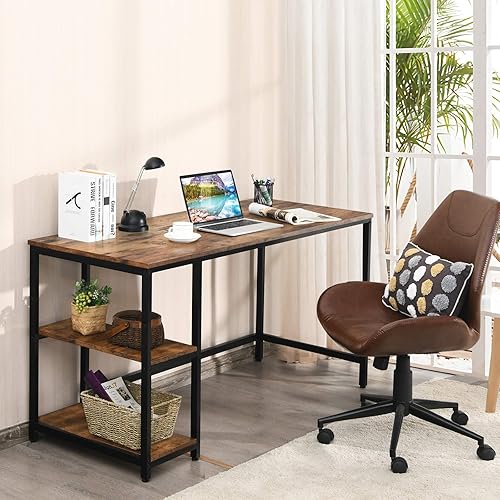 Miniatura 4 de Tangkula Escritorio para computadora de oficina en casa con 2 estantes de almacenamiento, escritorio de estudio industrial, estación de trabajo,