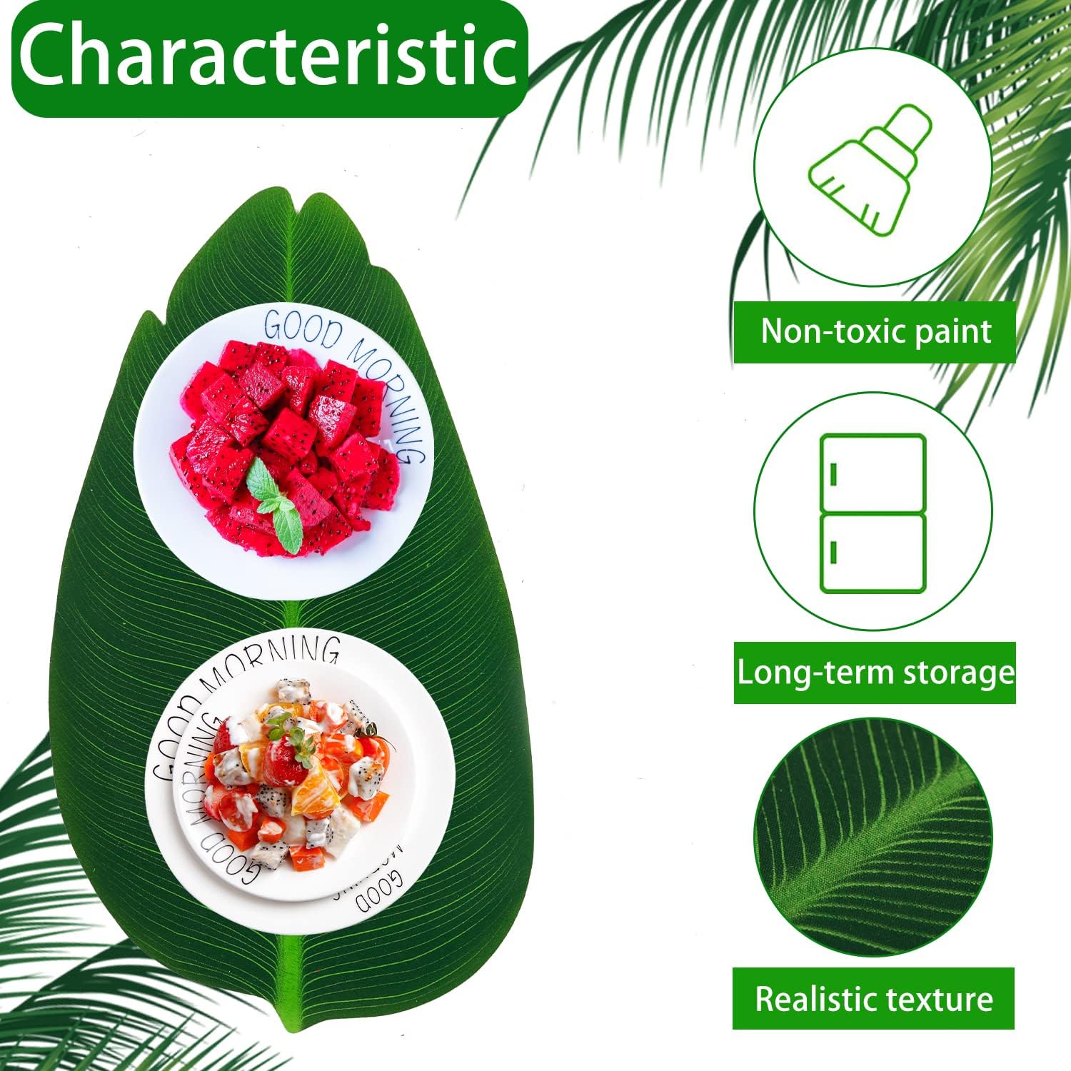 SWR Banana Leaves,Leaf Placemats,26 Pcs Artificial Banana Leaves for Hawaiian Party Jungle Aventure Theme Party Decor Table Runner Centerpieces Placemat (26) Green