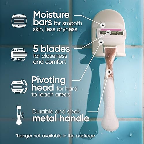 Miniatura 5 de Gillette Venus Comfortglide Plus Olay Sugarberry - Maquinilla de afeitar para mujer con mango de metal dorado rosa + 4 recambios de cuchillas