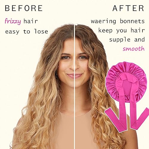 Miniatura 16 de Gorro de seda satinada para dormir, gorros grandes con banda de amarre con correas ajustables, gorras de dormir nocturnas para mujeres, cabello