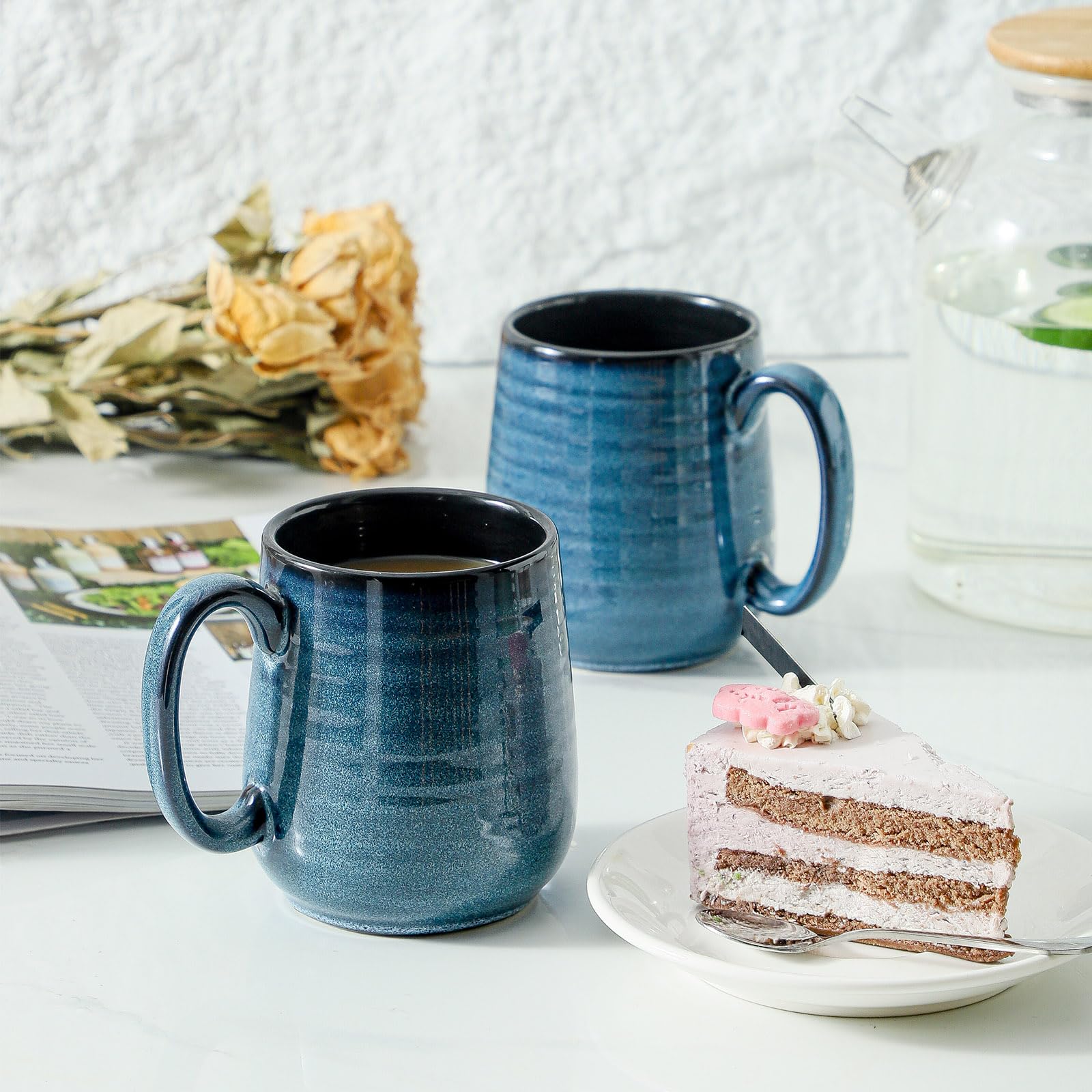 Juego de 4 tazas de café de cerámica de 15 onzas con asa grande, tazas de té grandes para bebidas calientes, yogur, capuchino, café con leche, regalo para mamá y papá, aptas para lavavajillas