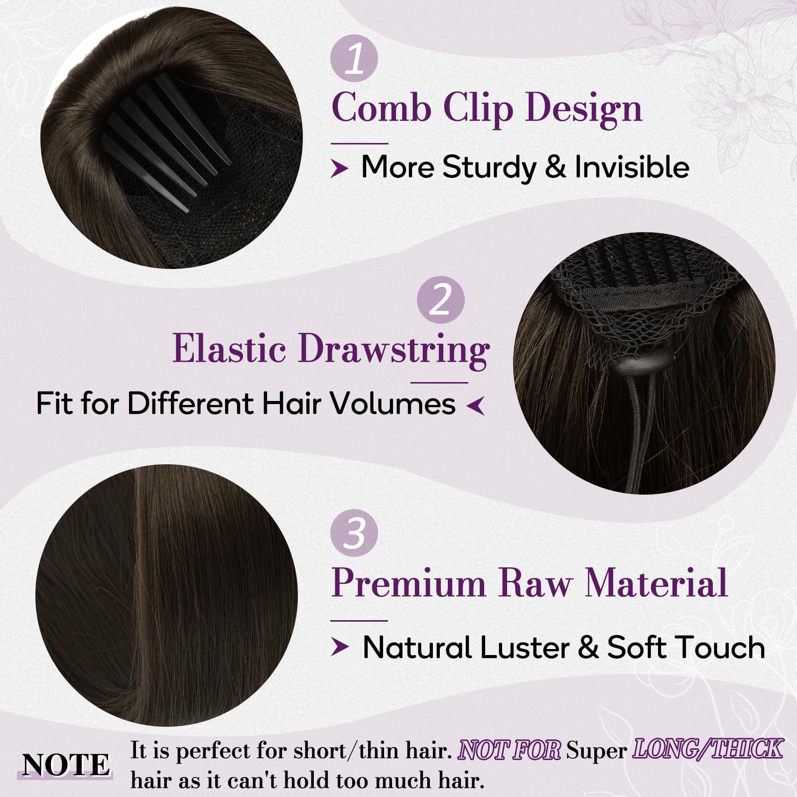 BARSDAR Liso Coleta Postiza Extensiones Pelo, 40cm Corta Liso Marrón Oscuro Cola de Caballo Extension con Cordón Natural Sintética Cheer Posh Ponytail Extensiones Postizos Fiestas Cheer Competition — view 3