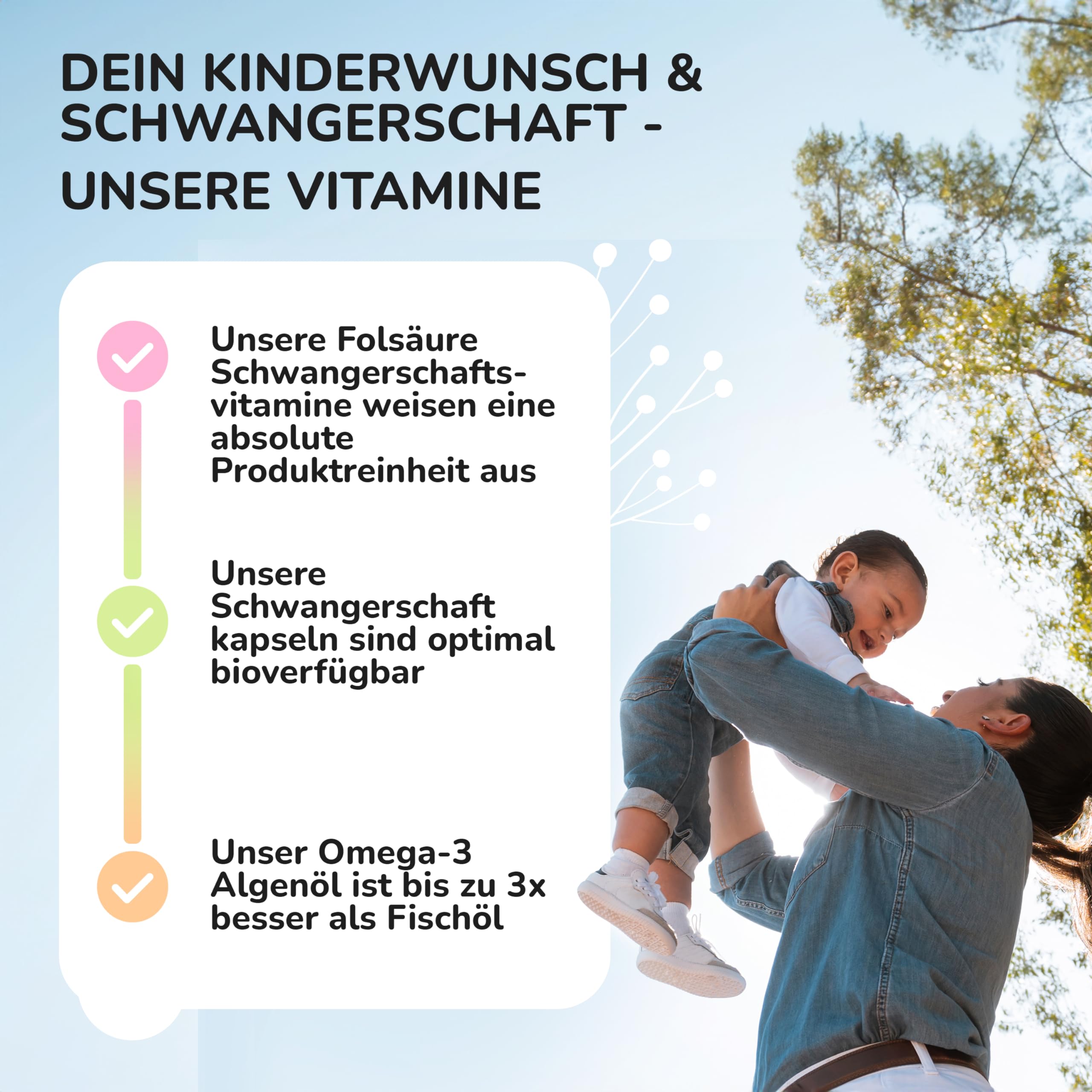 Babys Best | Kinderwunsch Vitamine | Schwangerschaft Vitamine | Stillzeit | Folsäure 600 mcg | veganes Omega 3 | rein pflanzlich | nur 1 Kapsel pro Tag | Made in Germany