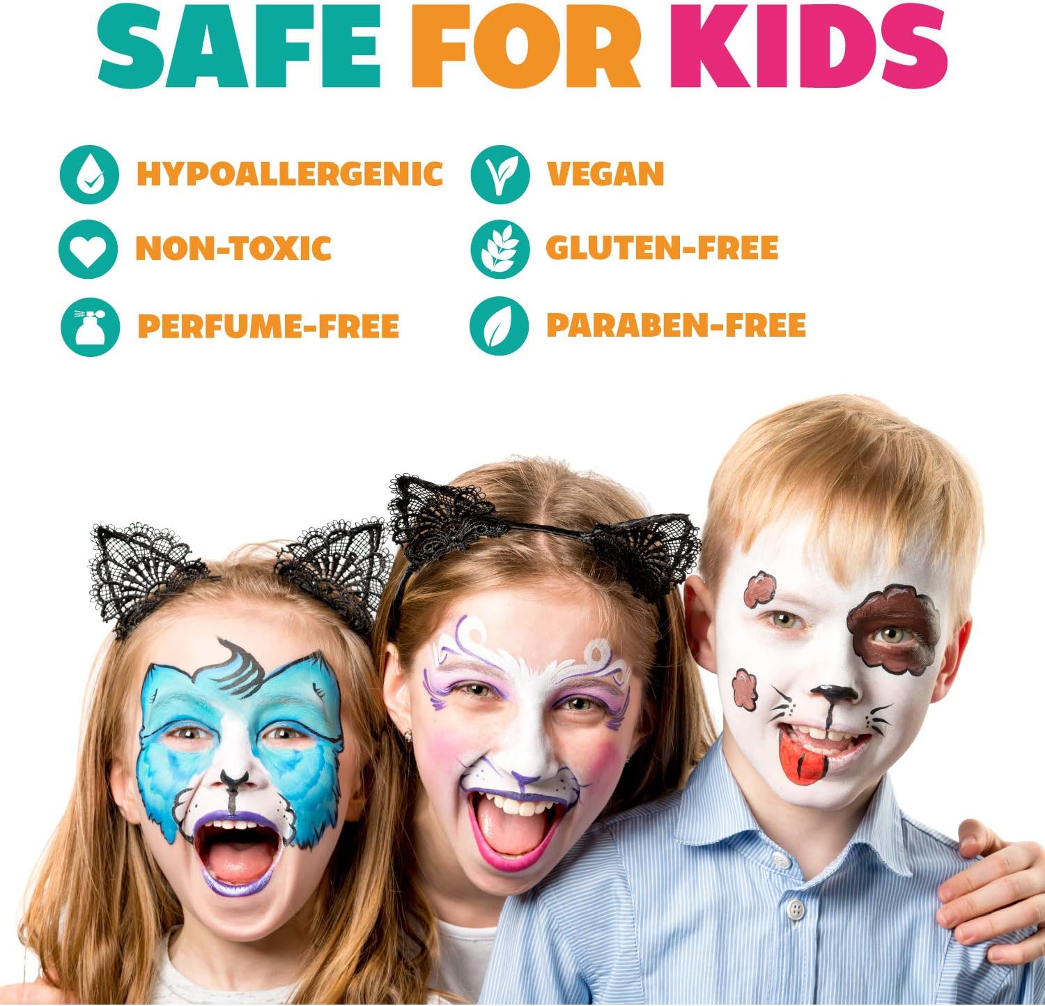 Kraze FX Face Paint Palette Set Of 2 - Fundamentals & Splash, Value Pack of 12 Basic Solid Colors & 6 Fun Split Cakes Palette with Brushes, Professional Face Painting Starter Kit