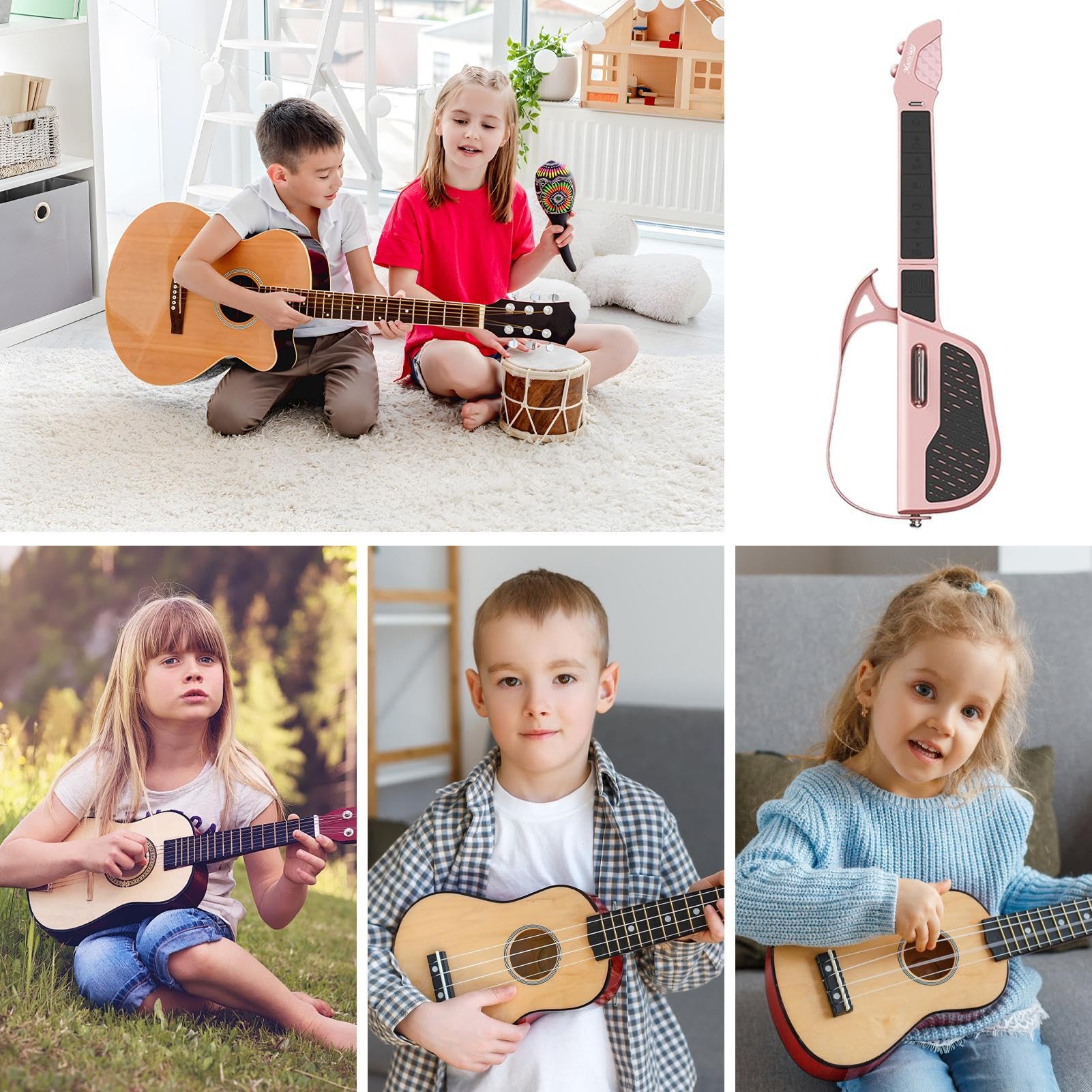 Inteligentne Gitary dla Dorosłych Bezstrunowa Akustyczna | Wbudowany Automatyczny Tryb Akordów Podróżna Gitara Elektryczna Z LEDowym Przewodnikiem Światła Dla Dzieci Rodziny Studentów