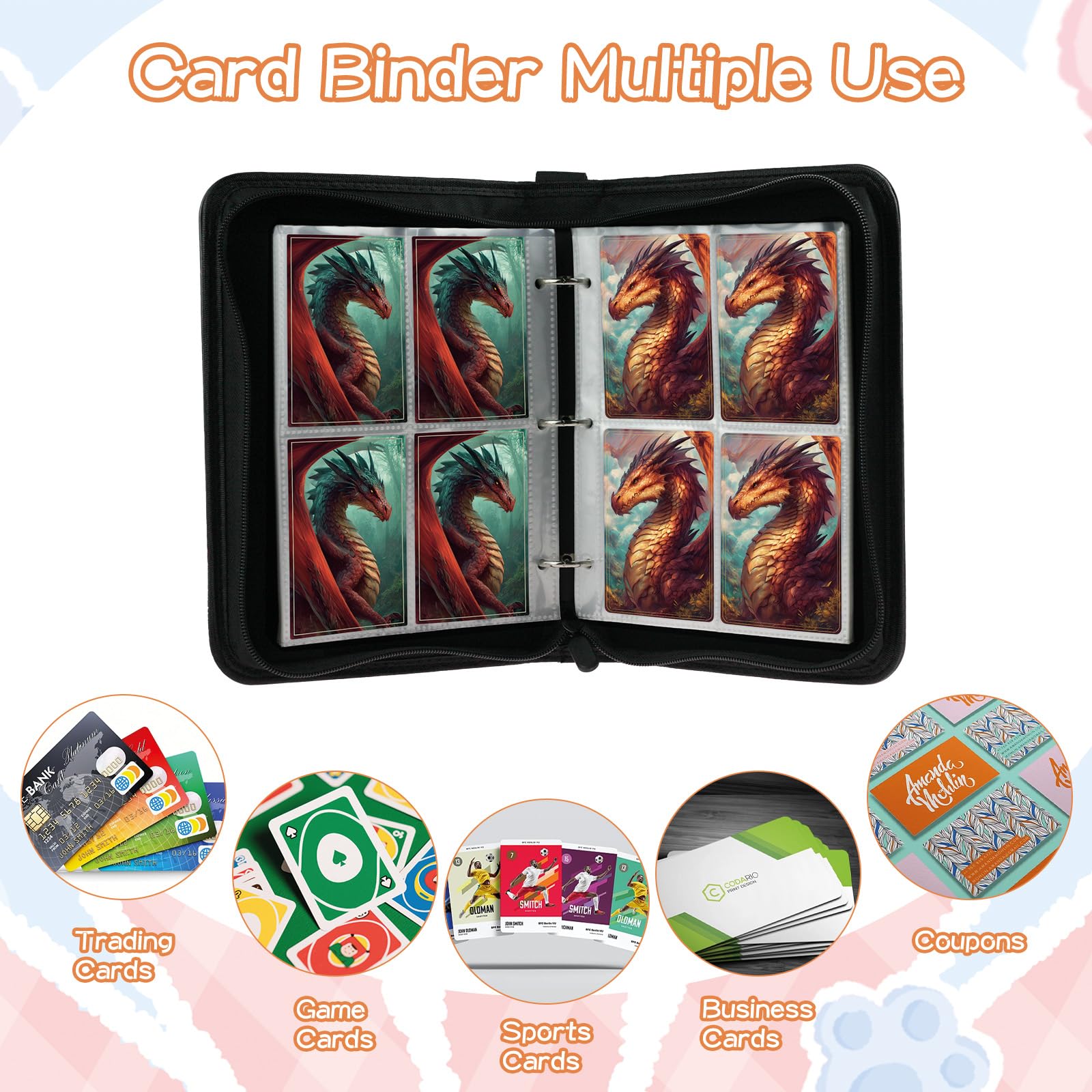 Carpeta De 400 Fundas Para Tarjetas Con Cremallera – 4 Bolsillos Por Página, Compatible Con TCG Y Deportivas