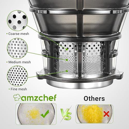 Miniatura 4 de AMZCHEF - Exprimidor automático de 5.3 pulgadas, apto para frutas y verduras enteras, exprimidor eléctrico de prensa en frío con alto rendimiento de