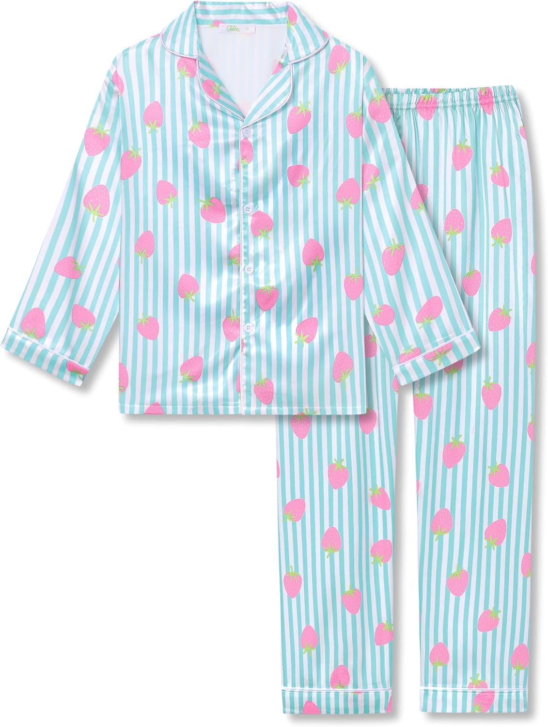 Tebbis Satin Pajamas for Girls-Cute Pink Silky Long-Sleeved Set with Adorable Puppy Prints Size 6/7-16