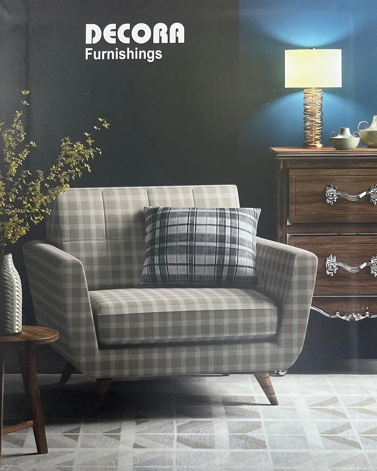 Tartan Design Madras Checks Digitally Printed Velvet Finish Fabric for Upholstery, Crafts and Window Treatments - Width 54 inches - Fabric by The Yard (Admiral Blue)