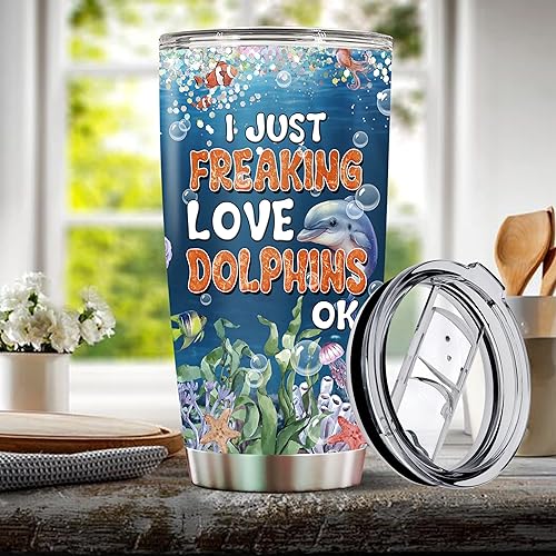 Miniatura 4 de WONWIX Vaso de delfín de 20 onzas, bonito regalo de animales para mujeres, niñas que aman a los delfines, perfecto cumpleaños, Navidad, San
