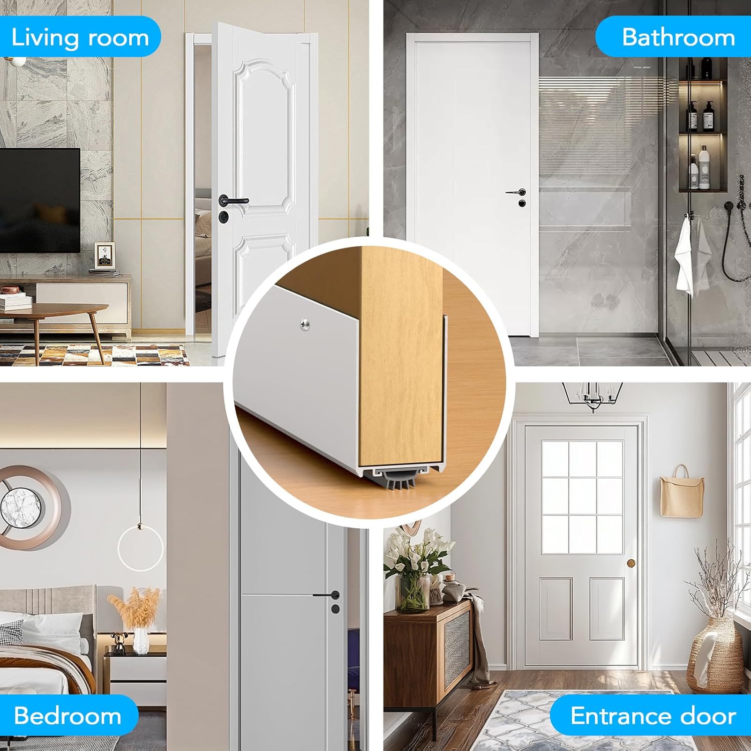 Aluminum Door Draft Stopper, 1-3/4 x 36 Weather Stripping Seal with Kick Plate, Under Door Gap Filler, U-Shape Door Sweep for Bottom of Doors Exterior/Interior (Silver, 1 Pack)