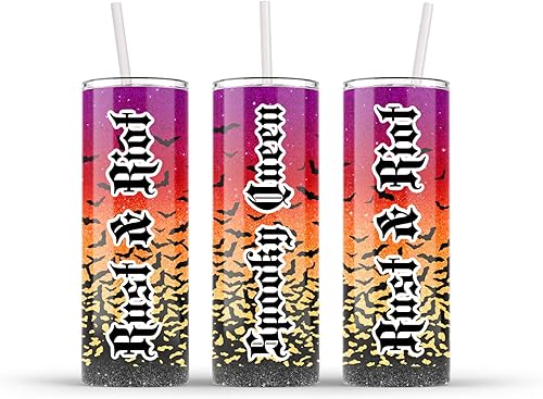 Miniatura 3 de Ombre Sunset Bats Faux Glitter 20oz Stainless Steel Double Wall Skinny Tumbler with Plastic Lid and Straw Witchy Gifts for Women