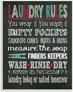 Stupell Home Décor Laundry Rules Typography Chalkboard Bathroom Wall Plaque, 10 x 0.5 x 15, Proudly Made in USA