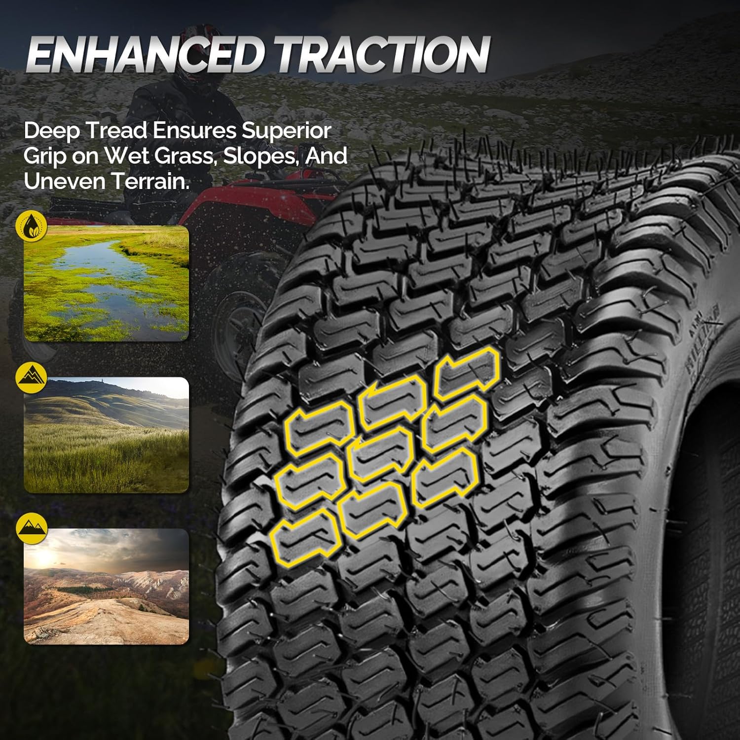 TUFFIOM 18x9.50-8 Lawn Mower Tires Set of 2, 4PR Turf Tire Lawn & Garden Tires, Compatible With Most Lawn & Garden Utility Vehicles, Tubeless