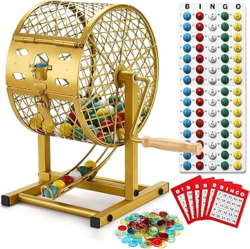 AugFir 12.6" Tall Bingo Game Sets with Steel Cage, Professional Bingo Game for Adults Includes Colorful Chips, 30 Cards and 75 Balls, Great for Fun Family, Large Groups, Parties
