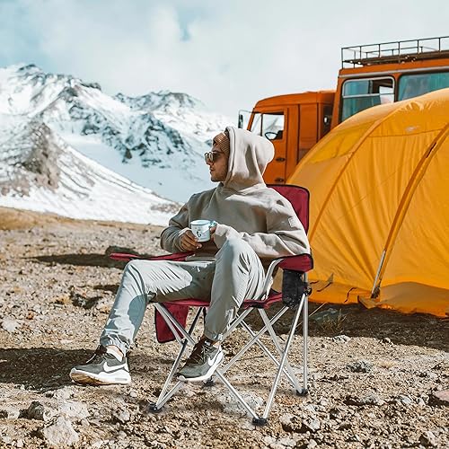 Miniatura 2 de Elevon Silla de campamento, silla plegable portátil para exteriores con brazos, portavasos y bolsa de transporte, silla plegable para campamento,