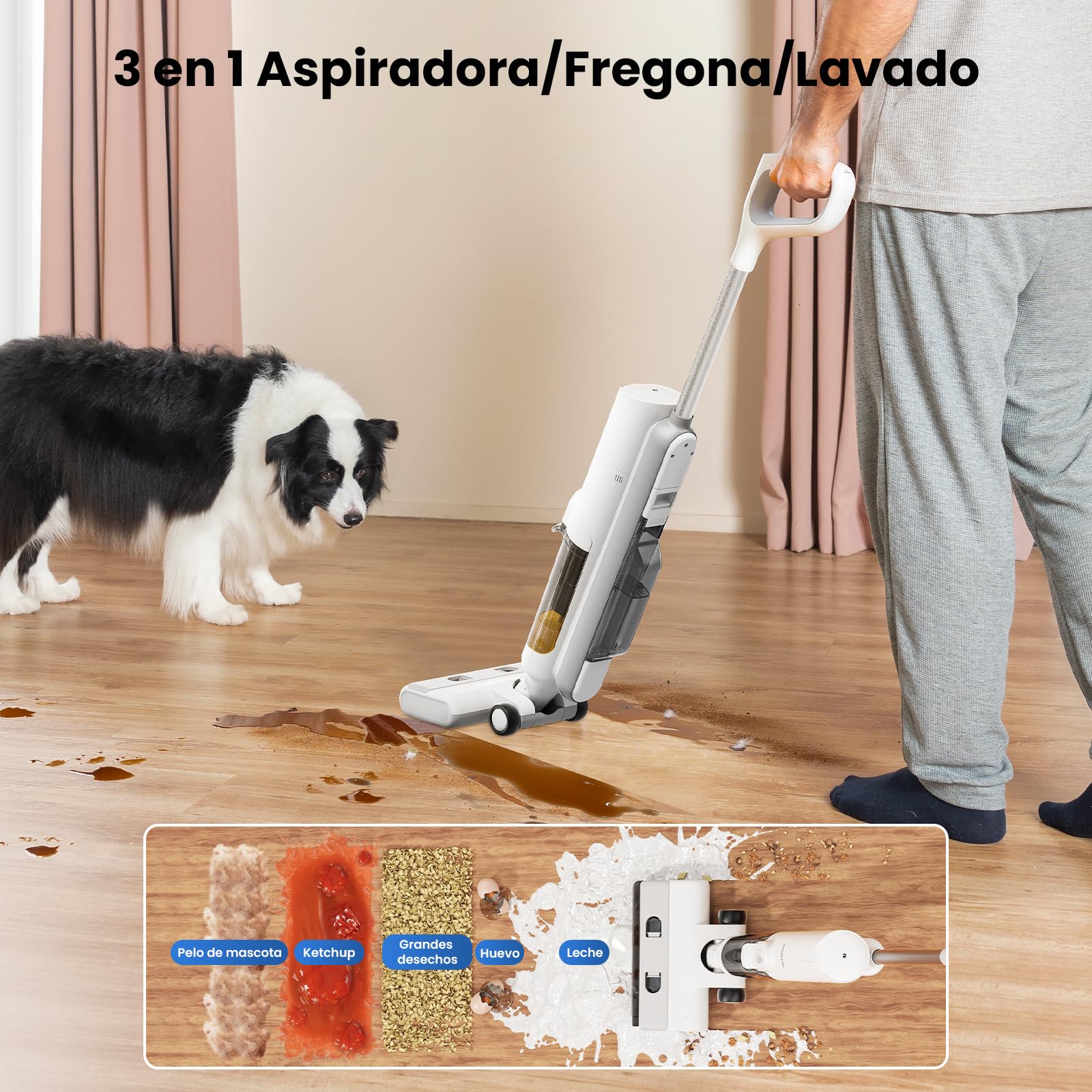 Proscenic Aspiradora Fregadora sin Cable en Seco y Húmedo, Escoba Aspiradora sin Cable, Aspiradora Fregadora sin Cable, Aspiradora Fregona, 1.15 Liters, 62 Decibeles, 3 Velocidades, F10 Pro Blanco