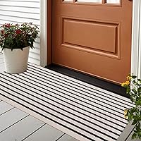 Vista 13 de LEEVAN - Tapete lavable para exteriores a rayas color blanco y negro, tapete para entrada