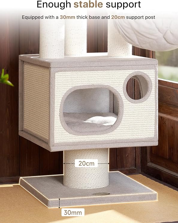Sopapets Maine Coon Cat Tree Tower for Indoor Cats Large Adult,44.5 Inch Tall Unique Modern Cat Tree with Hammock,Sisal Scratching Post,Big Condo,Perch,Bed,Heavy Duty Luxury Sturdy Cat House,Furniture