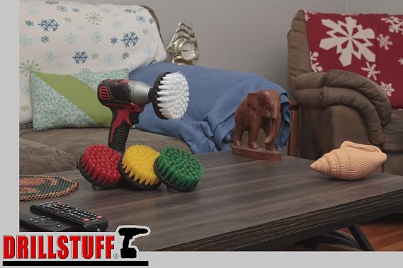 4in 4 Piece Soft, Medium and Stiff Power Scrubbing Brush Drill Attachment for Cleaning Showers, Tubs, Bathrooms, Tile, Grout, Carpet, Tires, Boats by DrillStuff