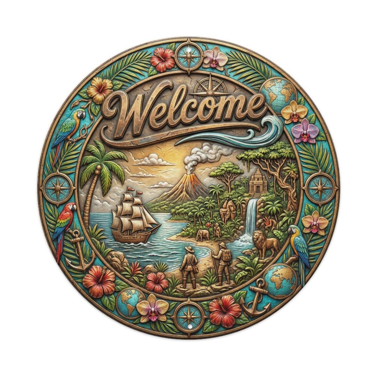 Tgrcjimh Style Metal Tin Sign Tropical Odyssey Welcome Adventure Isle