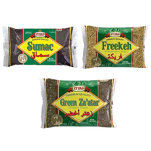 Ziyad Paquete variado de especias premium, especias sabrosas, sin aditivos, sin MSG, zumaco, za'atar verde, Freekeh, Frikeh, desde 1966, paquete de 3