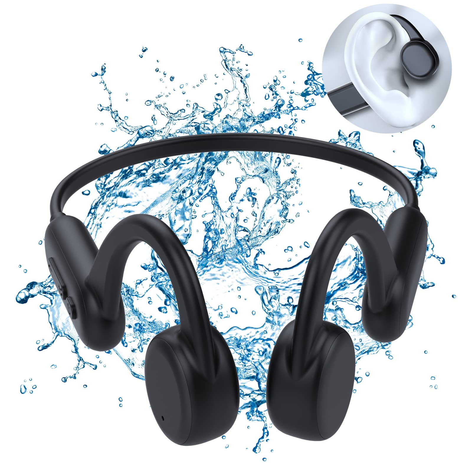 Waterproof Bone Conduction Headphones, Open Ear Swimming Headphone with Built-in 8G Memory(Donot USE