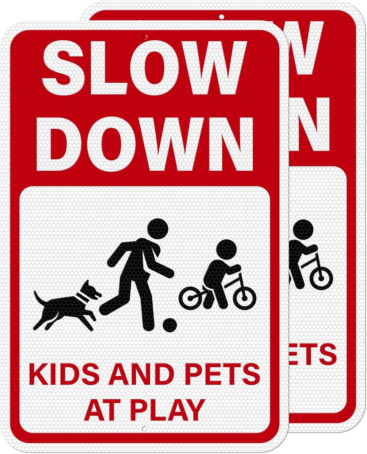 2 Pack Slow Down Signs Kids and Pets at Play Warning Sign 18 x 12 Inches High Reflective Weatherproof Aluminum Safety Alert Signage with Pre-Drilled Holes for Street Driveway Neighborhood