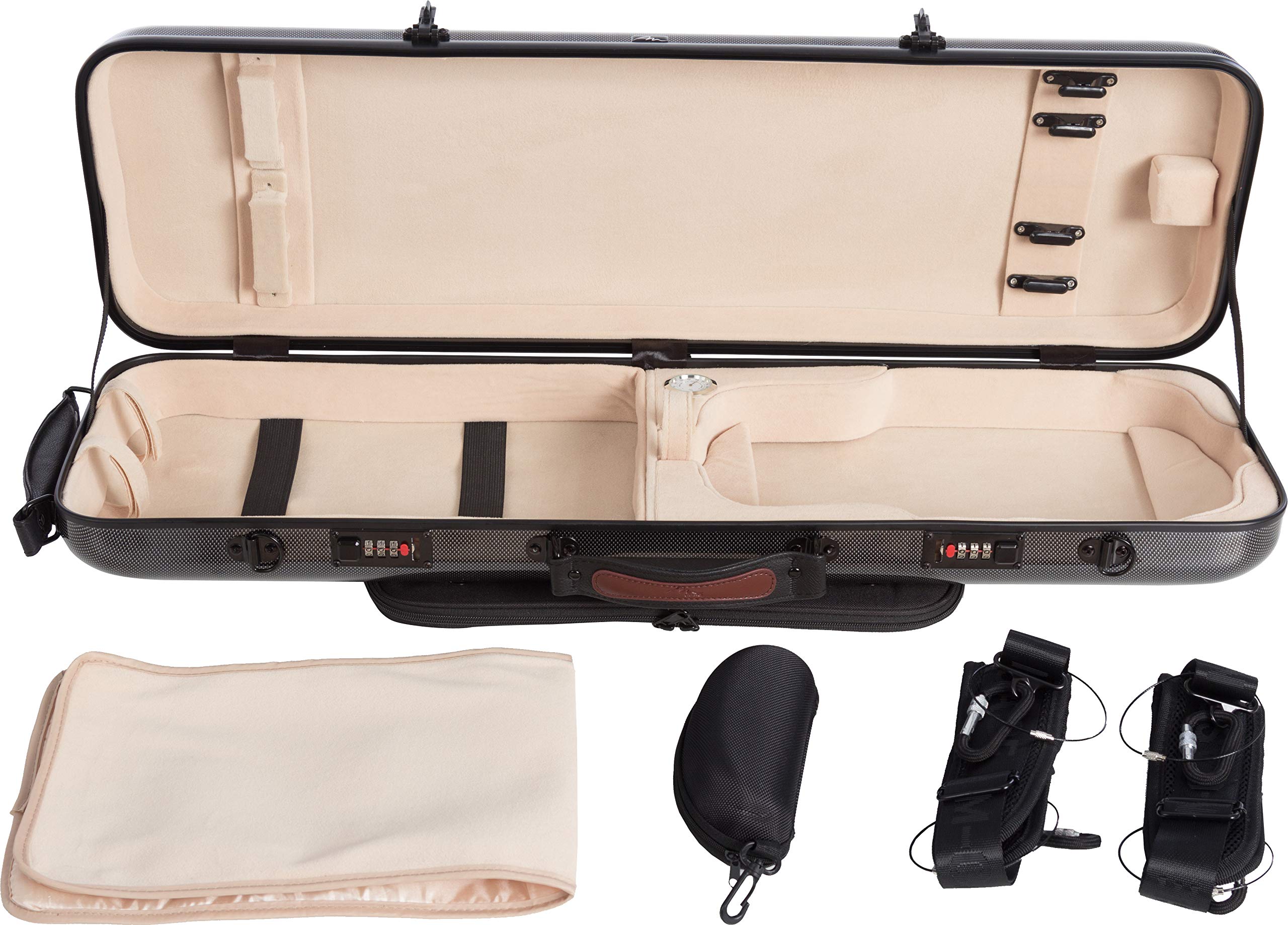 Geigenkoffer Fiberglass Safe Oblong 4/4 point schwarz - creme M-Case + Musiktasche