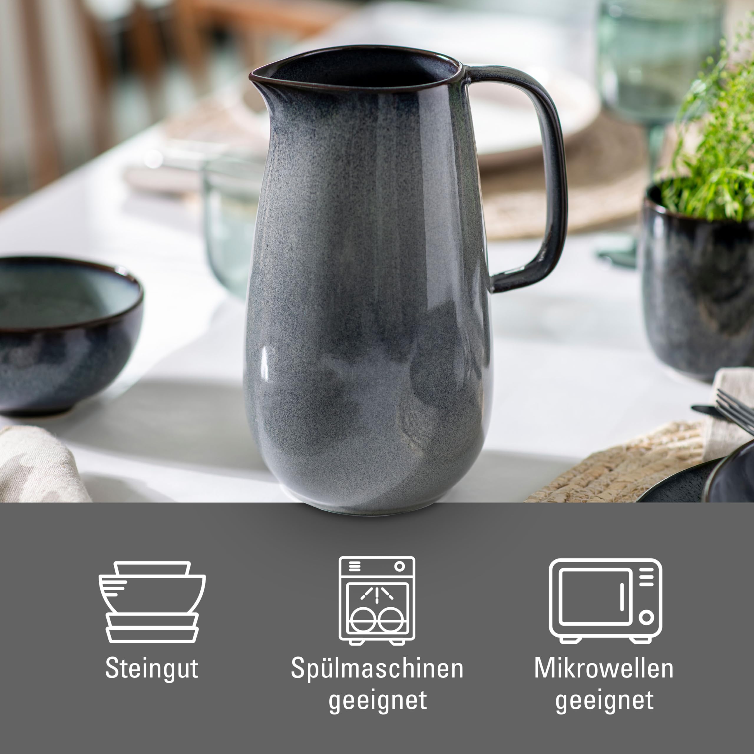 like. by Villeroy & Boch - Lave gris Krug Grau, Spülmaschinenfest, Mikrowellensicher, Karaffe, Kanne, Wasserkrug, Wasserkaraffe, Krug für Wasser und Saft, Steingut
