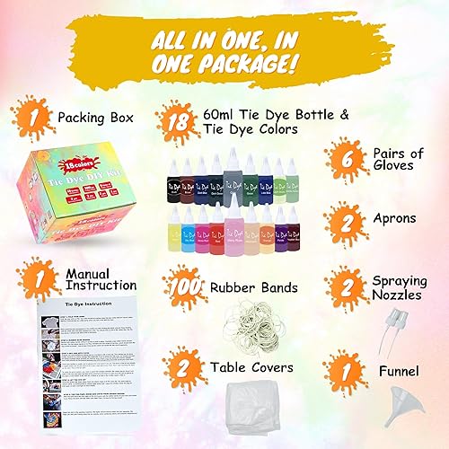 Vista 17 de Kit de teñido anudado para niños y adultos, juego completo de teñido anudado con polvo de teñido anudado en paquetes de recambio de teñido anudado