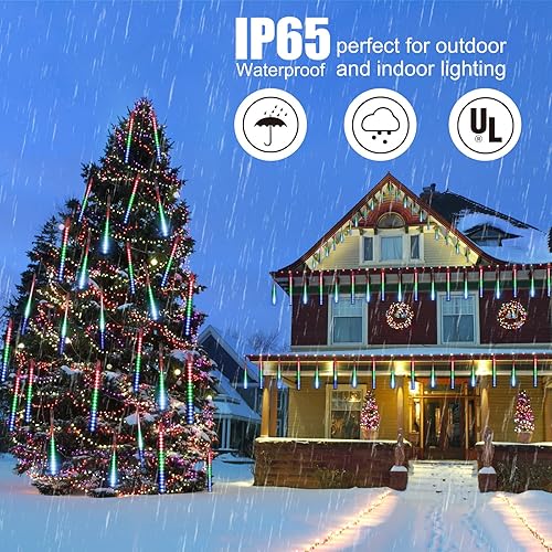 Miniatura 6 de Luces de lluvia de meteoritos al aire libre, 16 pulgadas, 20 tubos, 720 luces LED de carámbano, luces de Navidad impermeables de meteoritos, luces