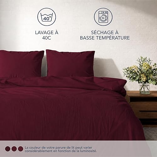 Dreamzie Bed Linen 240 x 220 cm, 4-Piece Duvet Cover 240 x 220 cm, Fitted Sheet 140 x 190 cm with 2 Pillowcases 65 x 65 cm, Burgundy Red, for Double Bed, Microfibre Bed Linen, Oeko-Tex - 6