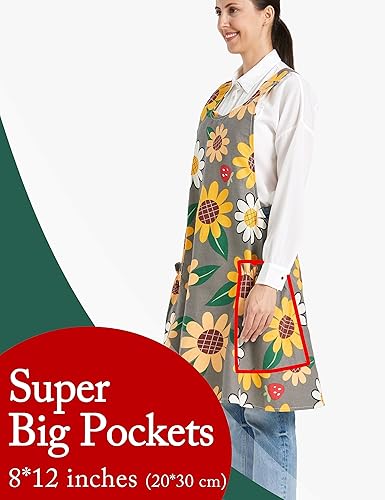 Miniatura 2 de APRONNER Delantales ajustables con espalda cruzada para mujer con bolsillos de algodón y lino para cocinar y hornear