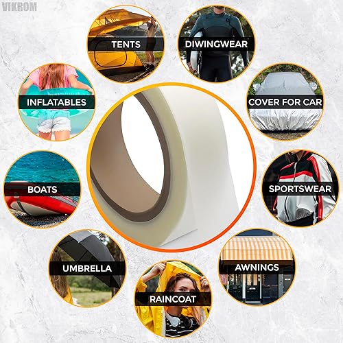 Miniatura 6 de VIKROM Cinta de costura para tienda de campaña de 65 pies de longitud de 0.8 pulgadas de ancho, impermeable, cinta blanca para reparación de carpa,