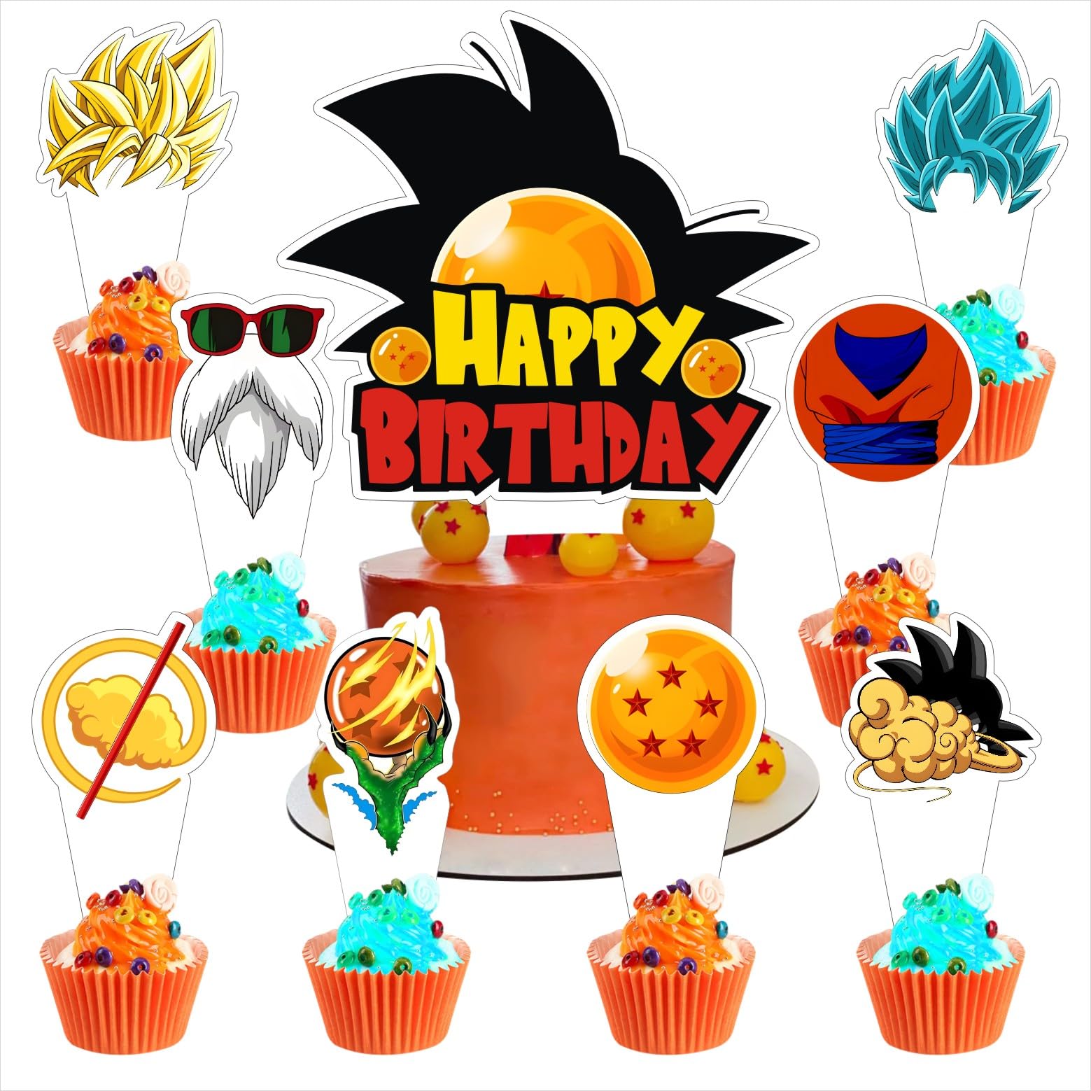 25pcs Q-L Birthday Decorations with 24pcs Cupcake Toppers, 1pcs Cake Topper for Birthday Party Supplies.