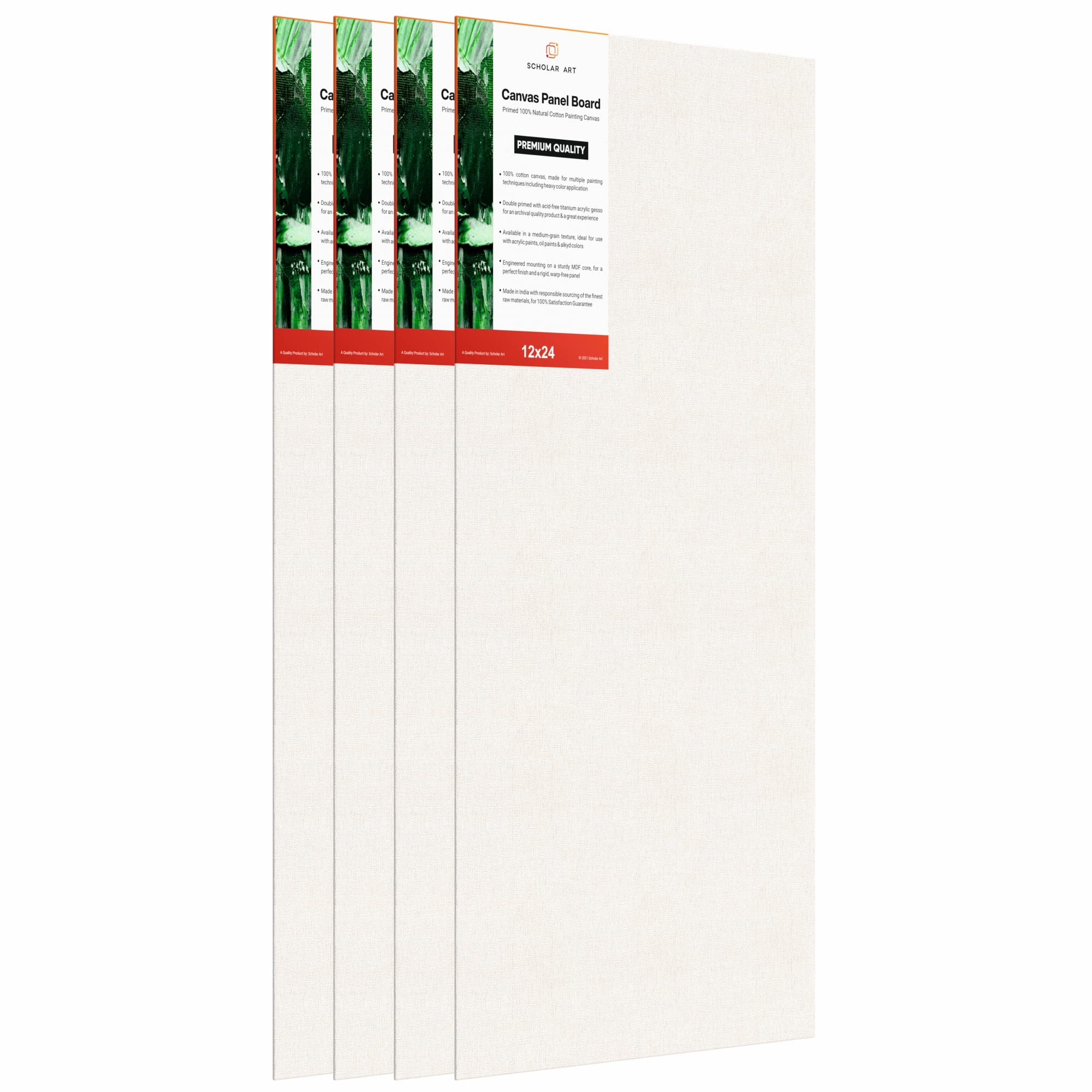 Scholar Art® Artist Series 07 Oz (340 GSM) 100% Cotton Canvas Panel Board for Painting (White Blank Canvas Boards for Acrylic Paint, Oil Paint, Wet & Dry Media) | 12"x24" (30x60 cm), Pack of 4-image-20