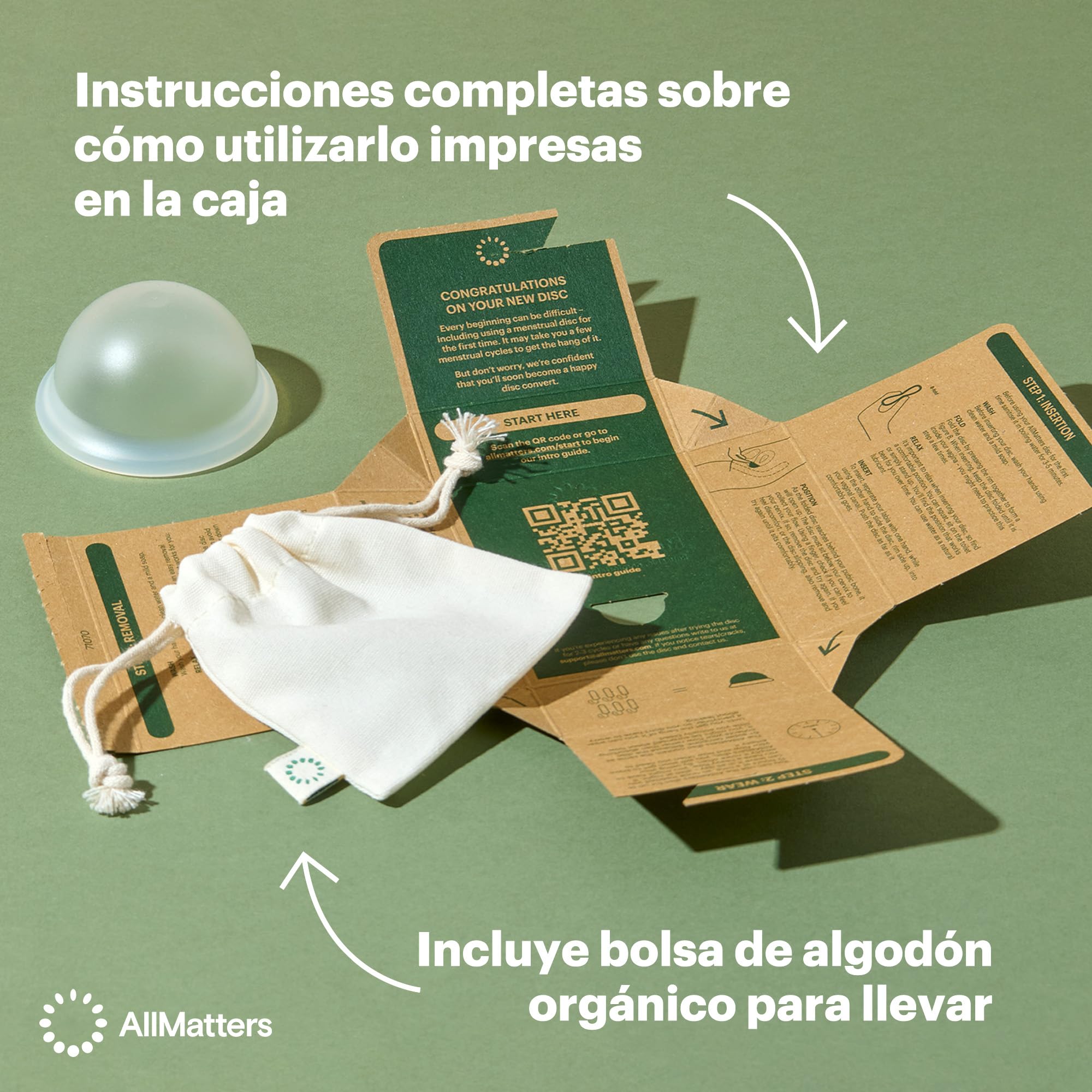 AllMatters (anteriormente Organicup) Disco Menstrual. Una alternativa reutilizable y cómoda a los productos desechables. Capacidad equivalente a 6 tampones. 100% silicona suave de grado médico.