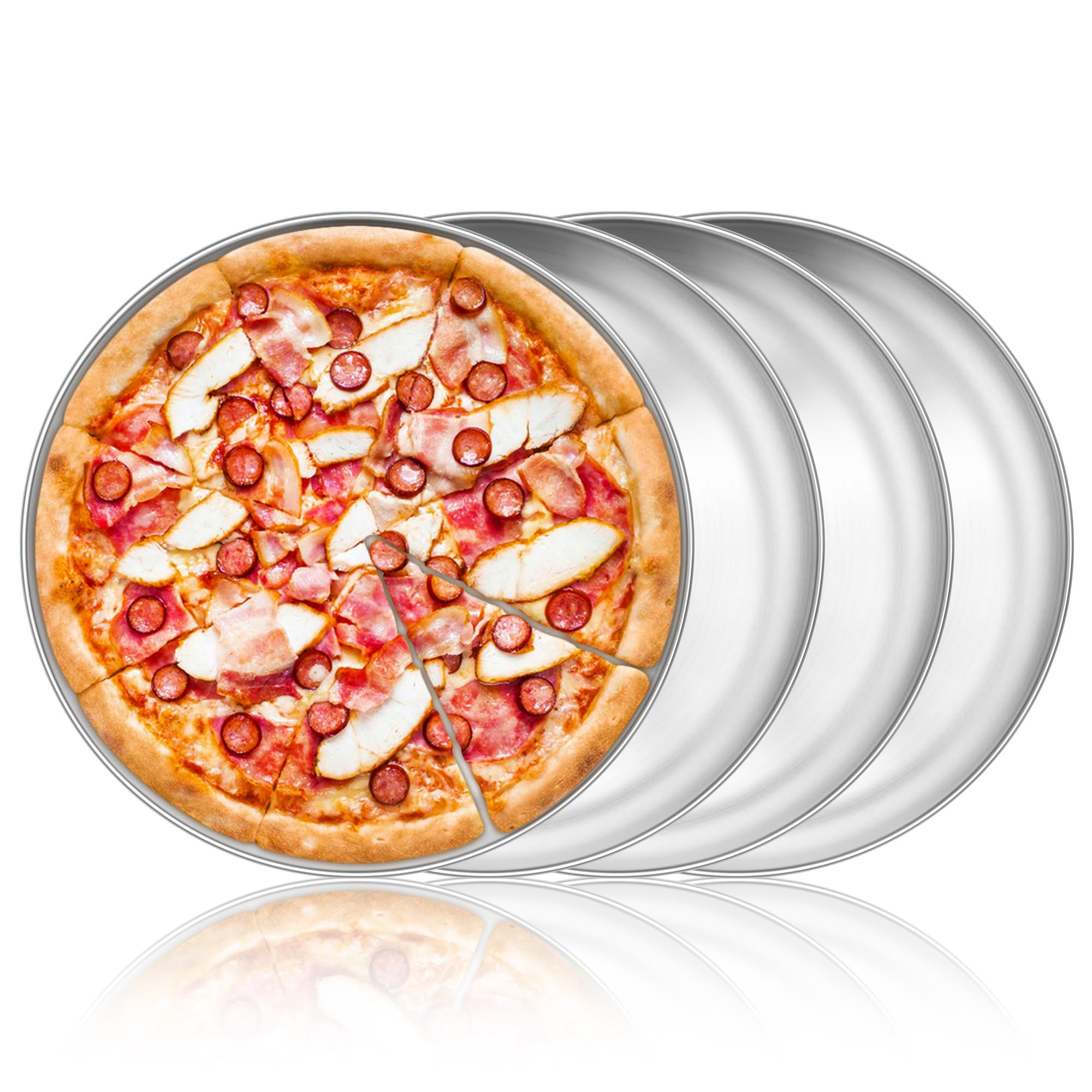 HaWare Set di 4 teglie per pizza rotonde in acciaio inox, 30 cm, per cuocere in forno, sane e durevoli, facili da pulire e lavabili in lavastoviglie