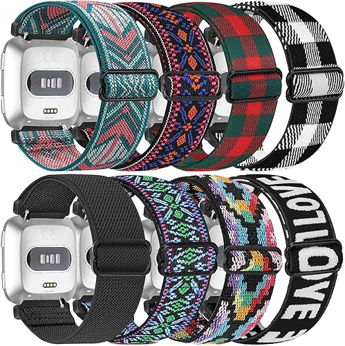 Miniatura 9 de Paquete de 8 bandas elásticas compatibles con Fitbit Versa 2  Versa  Versa Lite  Versa SE para mujeres y hombres, correas de repuesto de tela de