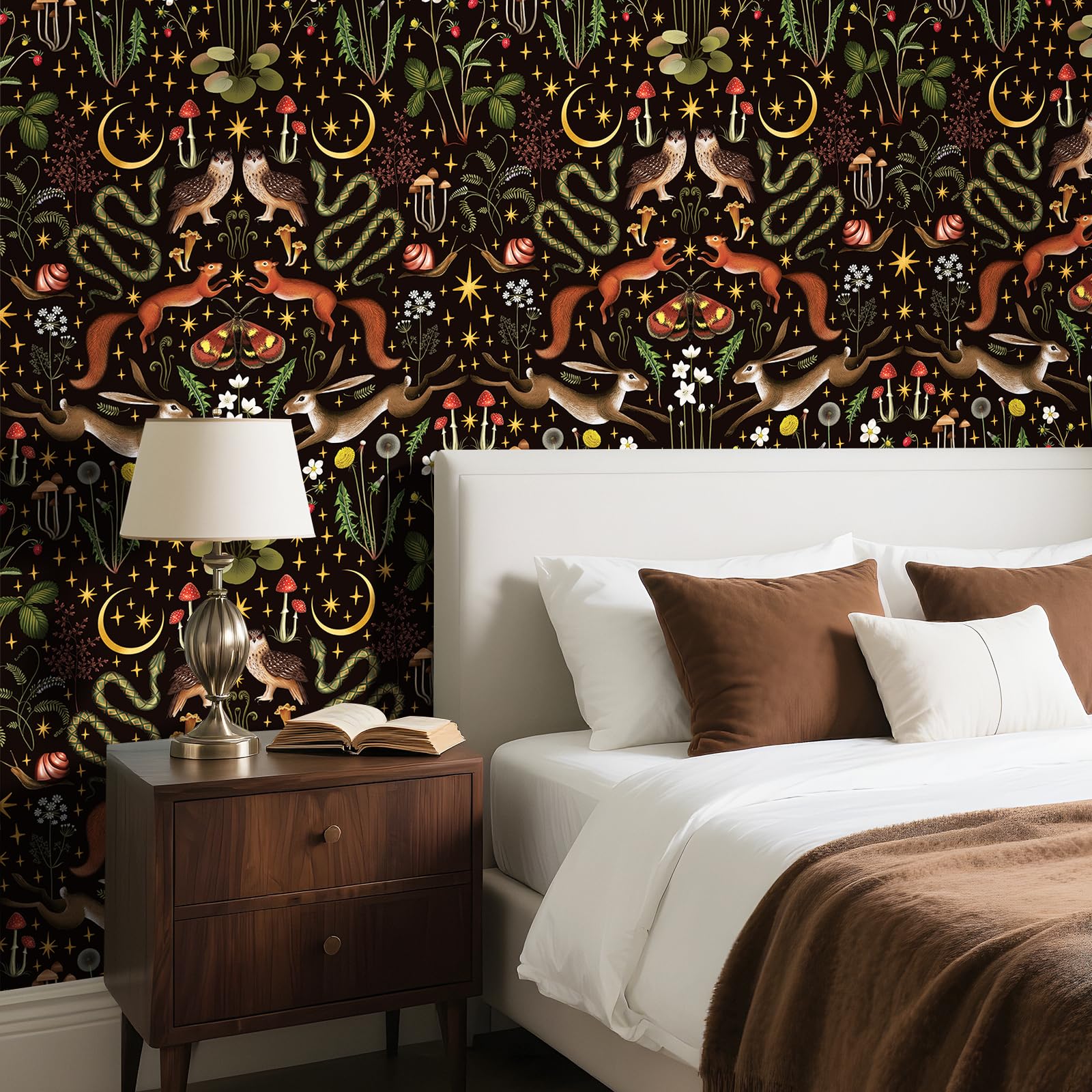 Livelynine 17.5x276 Magical Fairy Forest Peel And Stick Wallpaper Vintage Moody Dark Academia
