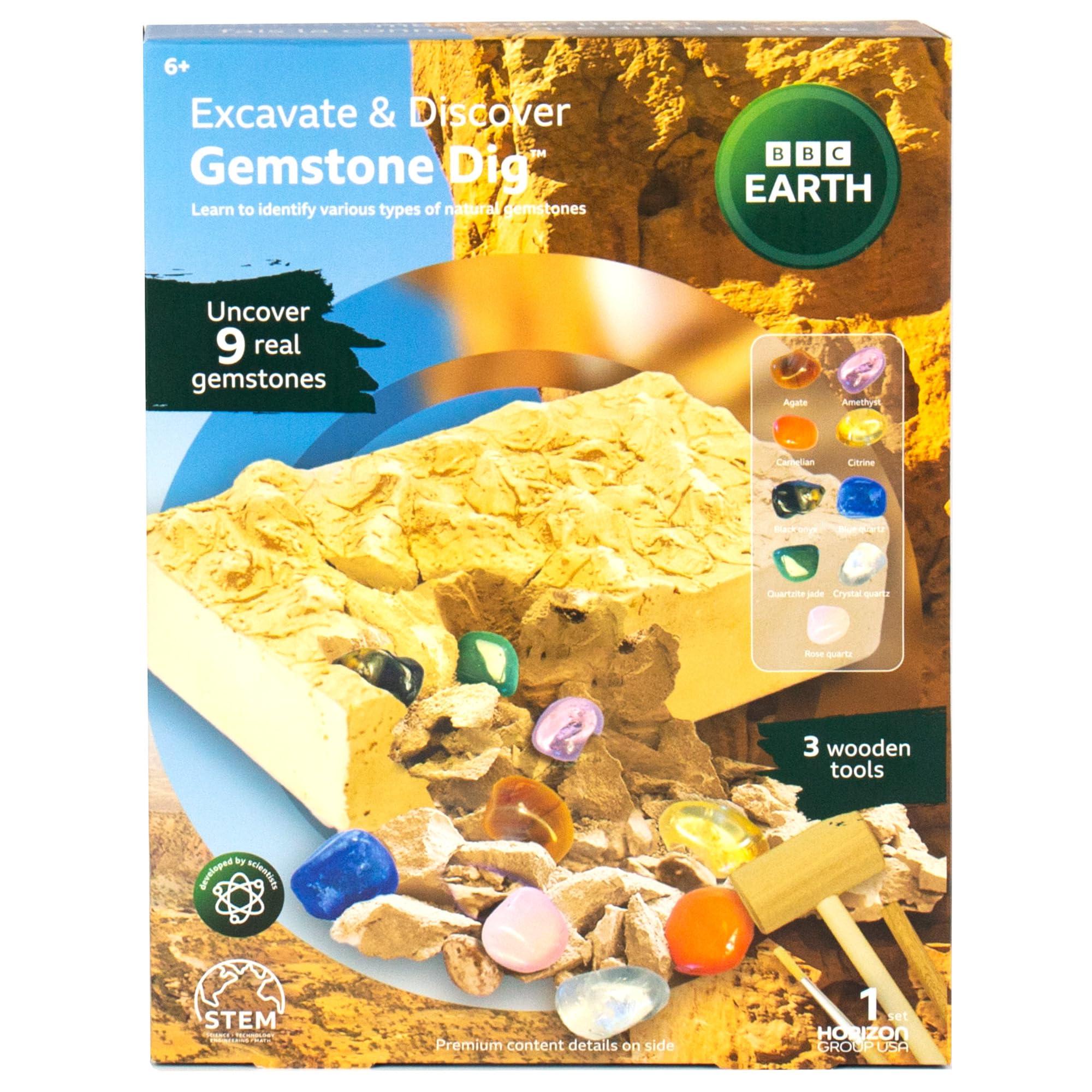 BBC Earth Excavate & Discover Gemstone Dig, Uncover 9 Real Gems