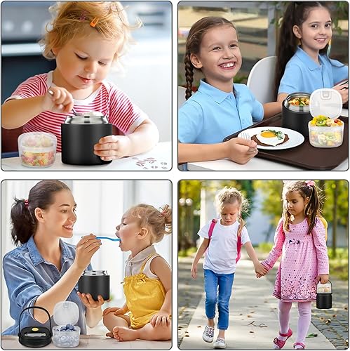 Miniatura 7 de Contenedor aislado 2 en 1 para alimentos y aperitivos, termo de sopa infantil de 15 onzas para comida caliente con asa y cuchara, a prueba de fugas,