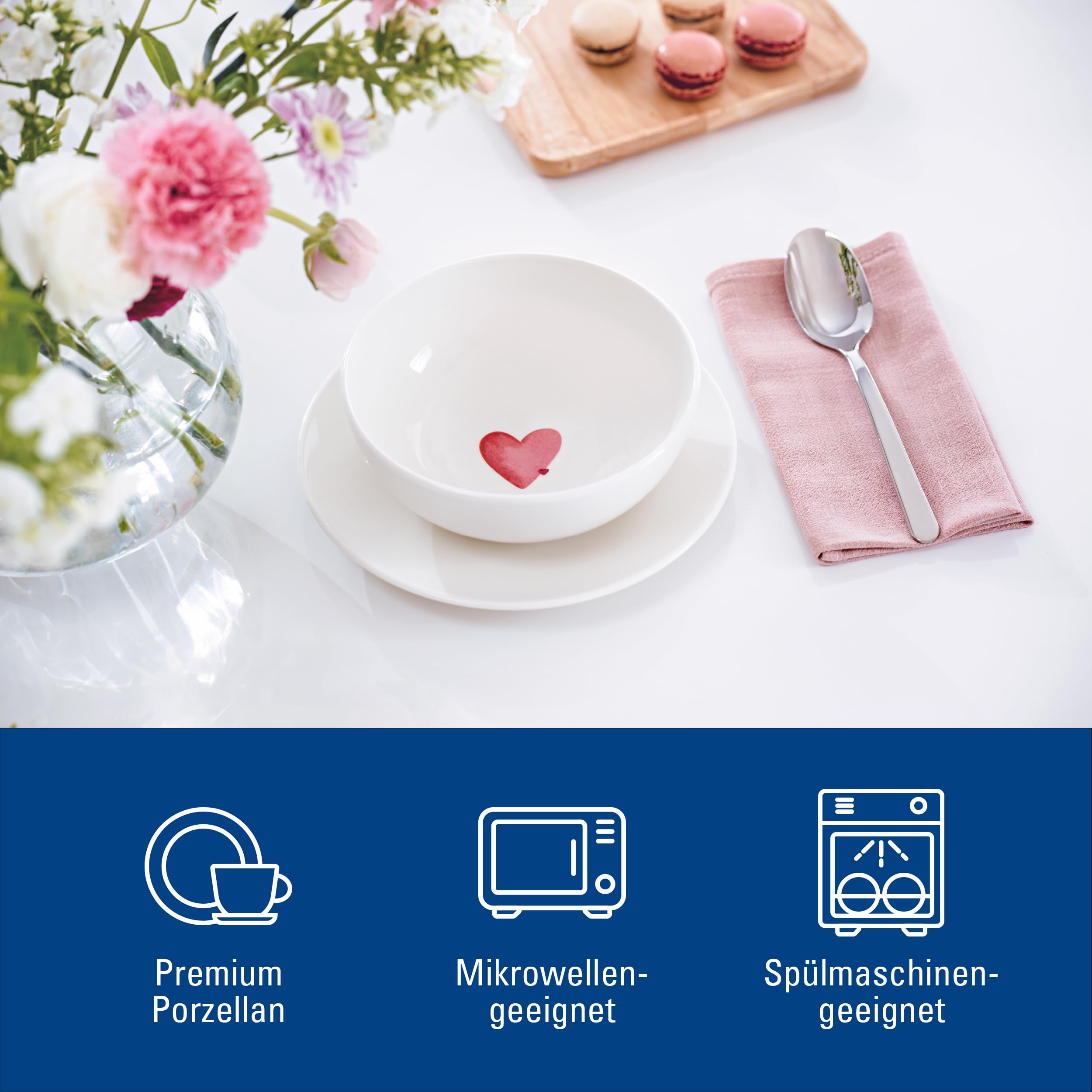 Villeroy & Boch – With Love Müslischale Weiß Sending Love, Spülmaschinenfest, Mikrowellensicher, Schale Herz, Bowl, Schüssel klein, Salatschüssel, Suppenschüssel, Geschenk, Premium Porzellan