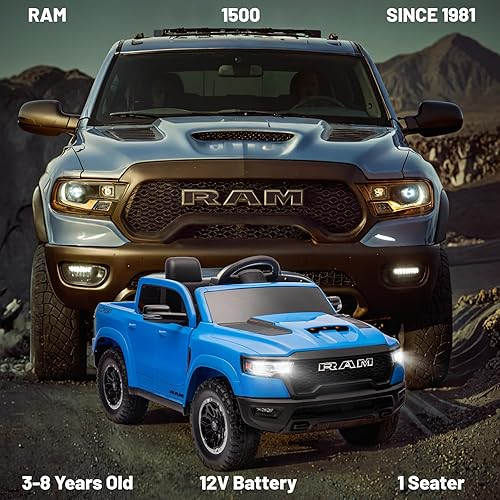 Miniatura 2 de Ram 1500 RHO - Auto de paseo para niños, camión eléctrico de 12 V con control remoto, auto de juguete para niños con ventanas elevadas, cinturón de