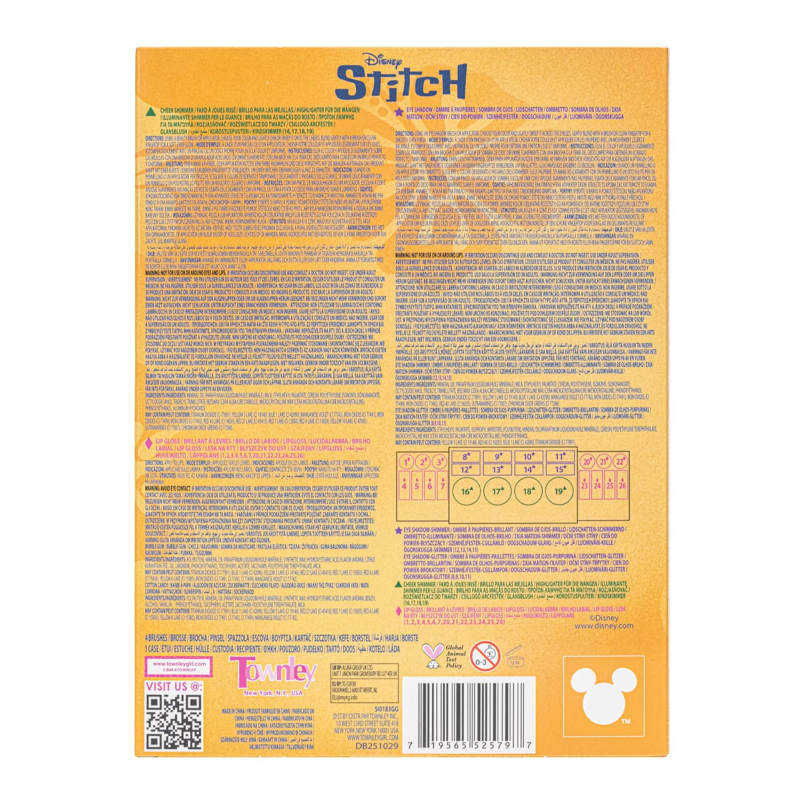 Stitch Coffret Maquillage Gloss, Ombres, Blush & Pinceaux Portable